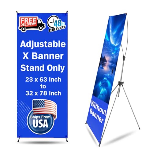 Reinforced X Banner Stand -Shipping From USA- 23" X 63" to 32" X 78" Adjustable Banner Holder Portable Personalized Customizable Signs with Travel Bag for Advertising, Business, Events, Trade Shows, Stores (Stand Only)