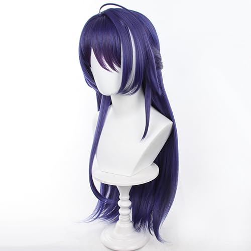 Anime Dark Blue Highlighting White wigs with Bangs Women 75cm/29in Long Straight wig half-up hairstyle for Adult Game Cosplay wig Halloween,Comic con,Party,Game Show - color: Deep Purple