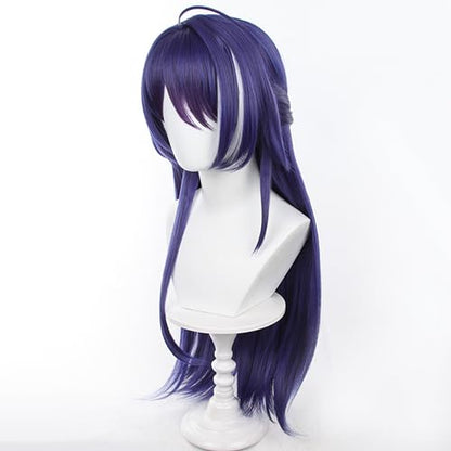 Anime Dark Blue Highlighting White wigs with Bangs Women 75cm/29in Long Straight wig half-up hairstyle for Adult Game Cosplay wig Halloween,Comic con,Party,Game Show - color: Deep Purple