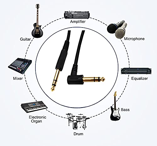 1/4 Inch Guitar Instrument Cable, 90 Degree Angle 6.35mm TRS Jack Male to 1/4 Inch TRS Male Stereo Speaker Audio Cable for Electric Guitar, bass Guitar, Electric and More(1.6ft/50cm) - color: 1.6ft/50cm