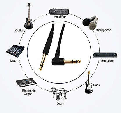 1/4 Inch Guitar Instrument Cable, 90 Degree Angle 6.35mm TRS Jack Male to 1/4 Inch TRS Male Stereo Speaker Audio Cable for Electric Guitar, bass Guitar, Electric and More(1.6ft/50cm) - color: 1.6ft/50cm