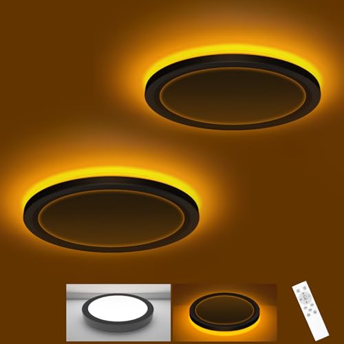 zemty 7 Inch LED Ceiling Light with Night Light 1800K, 2 Pack 3000K/4000K/6500K Dimmable Light Fixtures with Remote Control,12W 1200lm Flush Mount Ceiling Lamp for Bedroom Bathroom Kitchen-Black - color: Black, size: 7in-2Pack