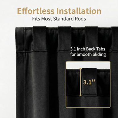 Black Velvet Curtains 2 Panels - Room Darkening Thermal Insulated Drapes with Back Tab & Rod Pocket for Living Room Bedroom, 52" W x 90" L - color: Black, size: 52"W x 90"L (Pack of 2)