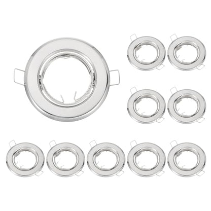 PATIKIL LED Downlight Fixture Housing, 10pcs MR16 GU10 Bulbs Recessed Lights Holder Round Frame Ceiling Spotlights Mounting Frame, Silver Aluminum Alloy - color: Silver