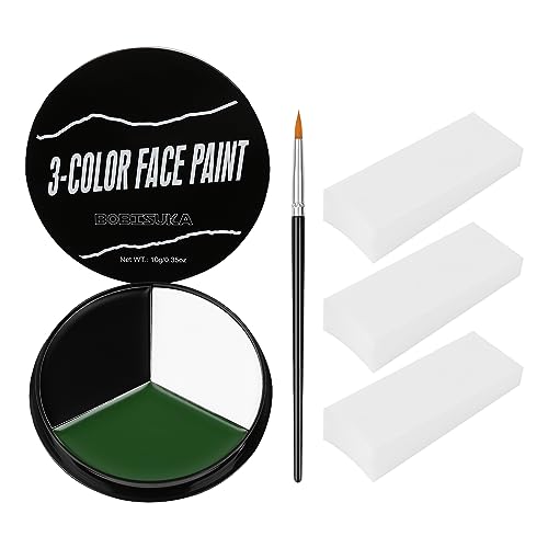 BOBISUKA White Black Green Face Paint + 3PC Sponge + Brush Body Paint Set, Colored Eye Black for Baseball Softball Sport Games, Zombie, Monster Face Painting Kit for Halloween, Cosplay, Costume, SFX Special Effect and Theme Parties - color: ZOMBIE