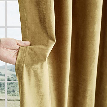 BULBUL Velvet Gold Curtains 72 inch Length- Living Room Blackout Thermal Window Drapes Darkening Decor Grommet Curtains for Bedroom Set of 2 Panels | Bedroom Room Decor,Luxury Elegant Modern,Thermal Insulation,Window Drapes,Darkening,UV rays,Privacy,Set o