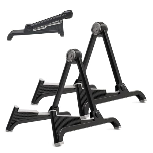 nalu Classic A-Frame Tripod Adjustable Guitar Stand for Acoustic Bass Electric Guitars and Ukuleles Folding Floor Stand Small Good for Traveling (GrayRubber+BlackFrame2pack) - color: GrayRubber+BlackFrame2pack