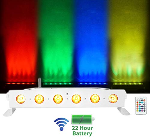 Rockville Best Strip 60 White Rechargeable Wash Light Bar, Wireless DMX | RGBWA+UV, 6x6W LEDs, Wireless Remote, Up to 22-Hour Battery, Sound Activated, 6500 Lux, 8800mAh, Flicker Free, LCD Display - color: White