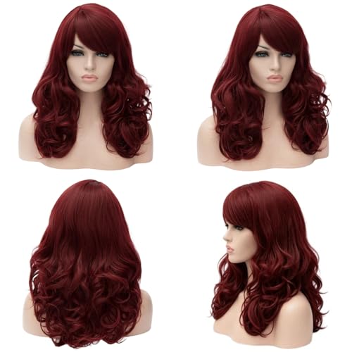 Cying Lin 18" Long Curly Wine Red Beehive Wig Bangs Heat Resistance Fiber Synthetic Hair Party Cosplay Halloween Wigs(RED WINE) - color: WINE RED