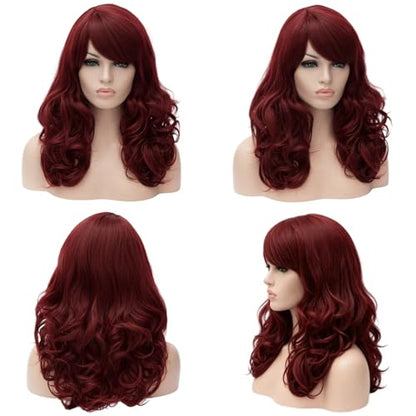 Cying Lin 18" Long Curly Wine Red Beehive Wig Bangs Heat Resistance Fiber Synthetic Hair Party Cosplay Halloween Wigs(RED WINE) - color: WINE RED