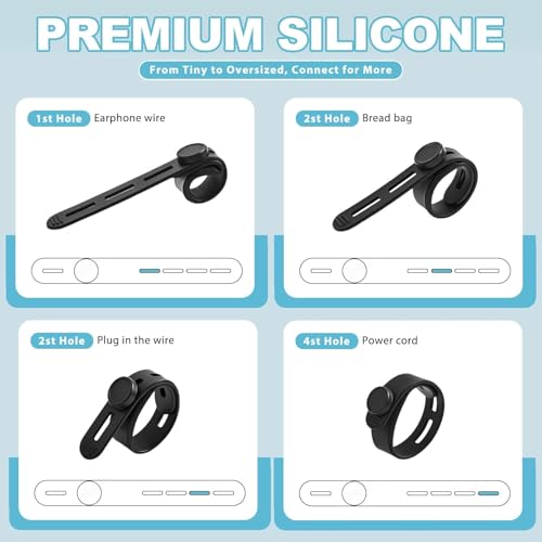 15 Pcs Silicone Cable Ties, Reusable Cord Organizers for Charger Cables, Hair Dryer, Home Office Desk, Flexible Cord Wraps for Electrical Wires Management
