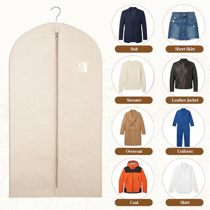 5 Pack Garment Bags for Hanging Clothes, 24 x 40 Inch Plastic | Breathable Canvas Suit Bags Linen Hanging Suit Cover for Closet Storage Short Dresses Suits