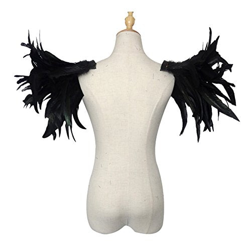 L'VOW Men Gothic Natural Real Feather Epaulet Shrug Shoulder Strap for Halloween Costume - Pack of 2 - color: A-rooster Black
