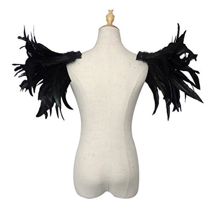 L'VOW Men Gothic Natural Real Feather Epaulet Shrug Shoulder Strap for Halloween Costume - Pack of 2 - color: A-rooster Black
