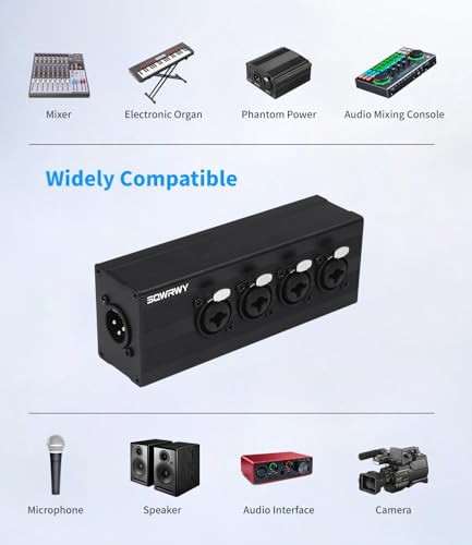 4-Channel Microphone Mixer - Passive Combines 4 Female XLR / 1/4" TRS Inputs into 1 XLR Male Output for Studio Recording, Podcasting, Live Sound