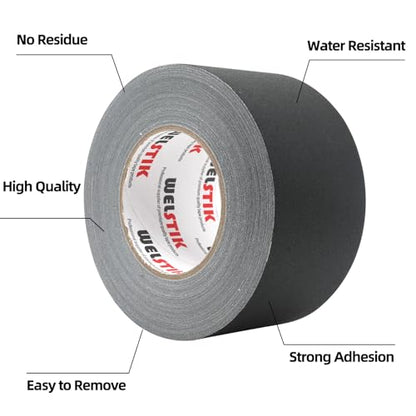 WELSTIK Gaffers Tape 3 Inch Black 3" X 60 Yards Heavy Duty Gaffer Tape 3 Inch for Cables,Photography,Theater Stage Setup,Interior Design,Residue Free,Non Reflective,Easy to Tear