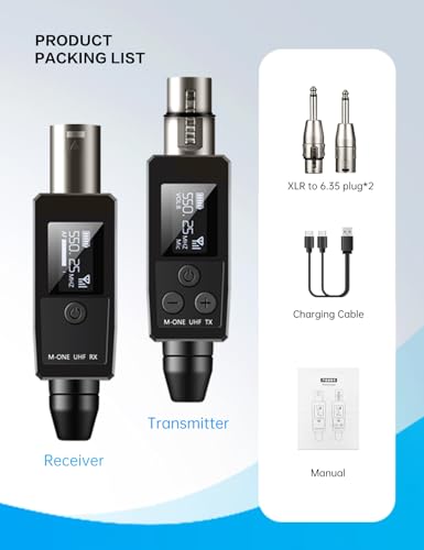 EBJ Wireless Microphone System UHF wireless XLR transmitter and receiver for dynamic/capacitive microphones, 48V Phantom power supply, electric guitar/bass, audio mixer, PA system (One drag one) - color: One drag one