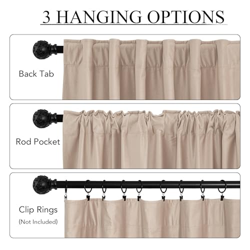 RYB HOME Velvet Curtains 84 inches Long, Blush Pink Back Tab & Rod Pocket Leaves Printed Curtain & Drapes for Living Room Bedroom, W52 x L84 inches, Champagne, 2 Panels - color: *Champagne, size: 52"W x 84"L (Pack of 2)