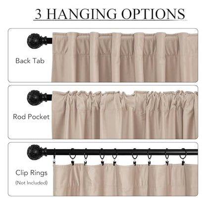 RYB HOME Velvet Curtains 84 inches Long, Blush Pink Back Tab & Rod Pocket Leaves Printed Curtain & Drapes for Living Room Bedroom, W52 x L84 inches, Champagne, 2 Panels - color: *Champagne, size: 52"W x 84"L (Pack of 2)