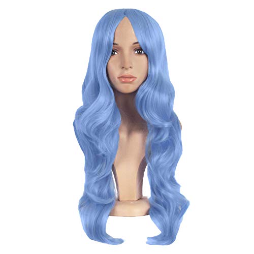 MapofBeauty 24 Inch Long Wavy Side Bangs Party Anime Cosplay Wig,Periwinkle | 60 cm Synthetic Fiber Wig, Women, Charming - color: Periwinkle Pink