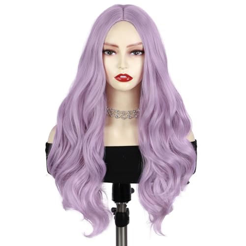 Quantum Love Long Curly Wig for Women Long Wavy Light purple Wigs 28 Inch Natural Looking Purple Synthetic Fashion Color Hair for Cosplay Halloween Daily Party Use - color: Light Purple