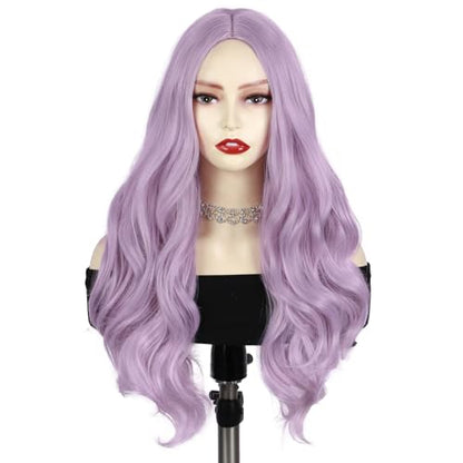 Quantum Love Long Curly Wig for Women Long Wavy Light purple Wigs 28 Inch Natural Looking Purple Synthetic Fashion Color Hair for Cosplay Halloween Daily Party Use - color: Light Purple