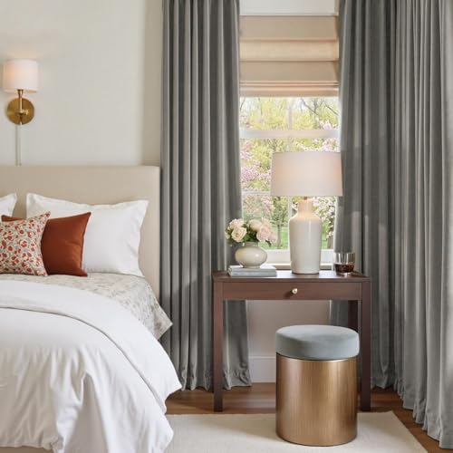 Lazzzy Light Gray Velvet Curtains Thermal Insulated Curtains 84 Inch Lenth Room Darkening Window Drapes for Bedroom Living Room Super Soft Luxury Window Treatment 2 Panels Grommet - color: *Grommet | Light Gray, size: 52"W x 84"L (Pack of 2)