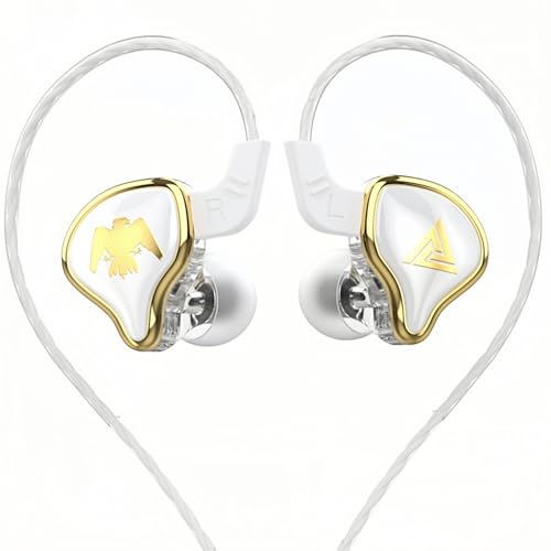 HJX QKZ AK6 ARES HiFi Wired Earbuds with Microphone，IEMs for Gaming Earphones with MIC, in Ear Monitor Headphones,in Ears for Singers Musicians (White) - color: White