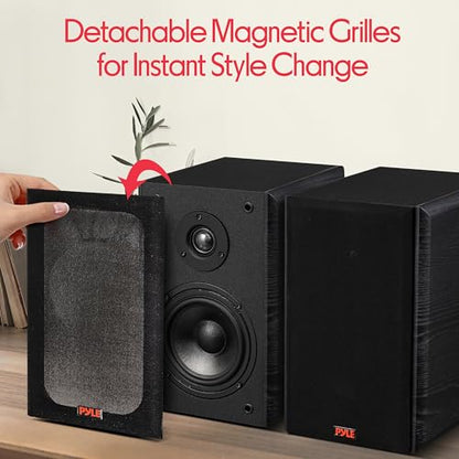 Pyle 5.25” Wired Bookshelf Speakers Pair – 2-Way HiFi Home Theater Speakers with Wall Mount Brackets, Paper Cone Woofer & Soft Dome Tweeter, Compact Stereo Speaker System, Black - color: Black, size: 5.25 inch