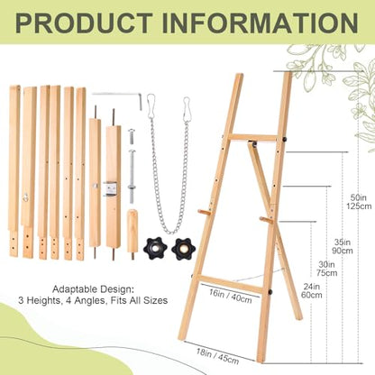 Wooden Croblissful 50" Easel Stand for Wedding Sign Adjustable, Wood | 3 Tier Height, Display Easel with Chain, Heavy Duty Floor Tripod, Welcome Wedding Baby Shower Sign, Painting Canvas Poster - color: Wooden