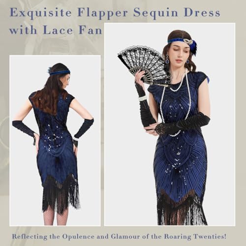 VillbeCoser 1920s Flapper Dress for Women Sequin Fringe Roaring 20s Costume - color: Black Blue, size: Medium