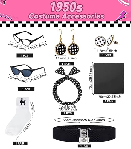 1950s Poodle Skirt Outfit Women 50s Sock Hop Costume T Shirt Accessories - color: Blackpink, size: Medium