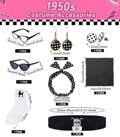 1950s Poodle Skirt Outfit Women 50s Sock Hop Costume T Shirt Accessories - color: Blackpink, size: Medium