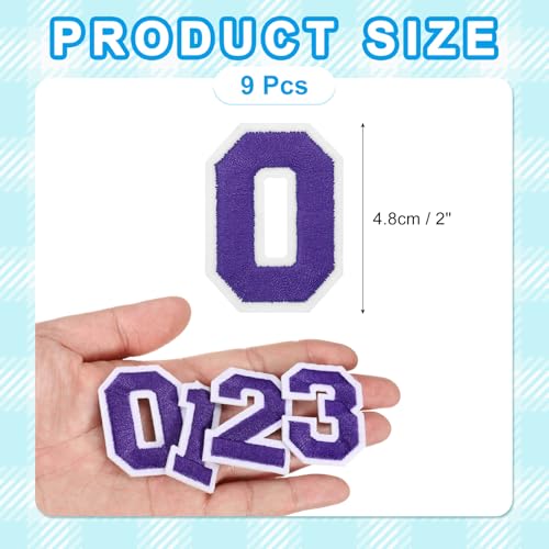 MECCANIXITY Iron on Number Patches 2" Number 0 Iron on Embroidered Patch Sew on Letter Stickers Applique for Repairing Clothing Jeans Shoes Hats DIY(Purple, Pack of 9) - style: Number 0