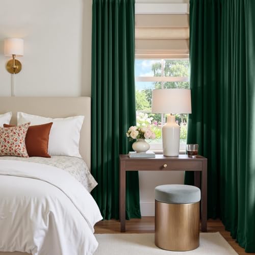 Lazzzy Green Velvet Curtains 96 Inch Length Blackout Pinch Pleated Room Darkening Drapes Luxury Back Tab Thermal Modern Treatments for Bedroom Living Room 2 Panels, 52 x 96 Inch, Emerald Green - color: Emerald Green, size: 52"W x 96"L (Pack of 2)