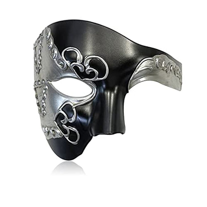 Erythem Masquerade Mask for Men Phantom of The Opera Half Face Mask Venetian Phantom Mask for Halloween Costume Party - color: Phantom Black Silver
