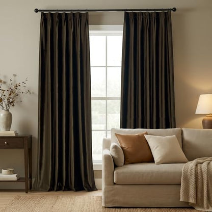 Brown Velvet Pinch Pleated Curtains: 84 Inches Long 2 Panels Set Luxury Living Room Darkening Thermal Insulated Drape with Hooks- Elegant Soundproof Noise Reducing Back Tab Window Curtain for Bedroom - color: Pinch Pleated | Brown, size: 40"W x 84"L (Pack