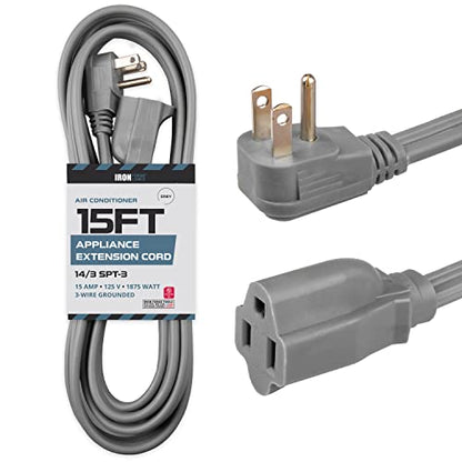 Iron Forge Cable Appliance Extension Cord, 15 Ft - Gray, 14 Gauge | 14/3 SPT-3 Cable, 3 Prong Grounded Plug, Gray, Heavy Duty - For Air Conditioners & Appliances - size: 15 Foot