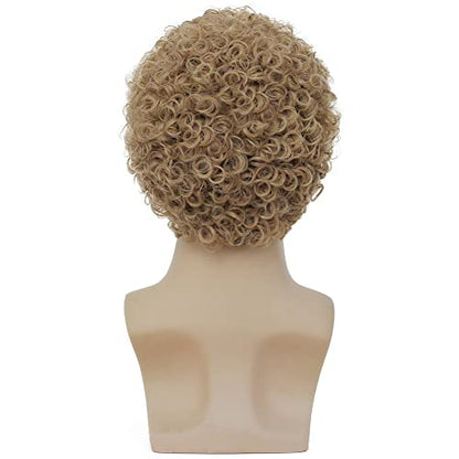 Swiking Mens Short Blonde Afro Curly Wigs Rocker Wig California Halloween Cosplay Costume Daily Male Synthetic Fibre Hair Wig (Blonde) - color: Blonde Grey