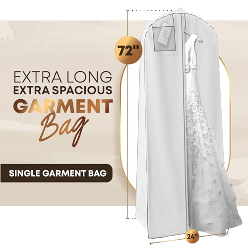 Your Bags 72” Wedding Dress Garment Bag with 20" Gusset & ID Window - Extra Large Bridal Garment Bags for Travel - Breathable, Foldable Dress Bag for Puffy Dresses, Prom & Formal Wear (White/Grey) - color: White & Grey