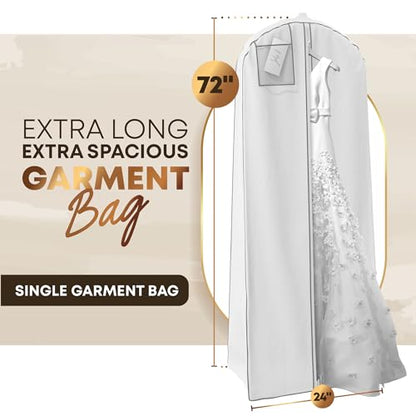 Your Bags 72” Wedding Dress Garment Bag with 20" Gusset & ID Window - Extra Large Bridal Garment Bags for Travel - Breathable, Foldable Dress Bag for Puffy Dresses, Prom & Formal Wear (White/Grey) - color: White & Grey