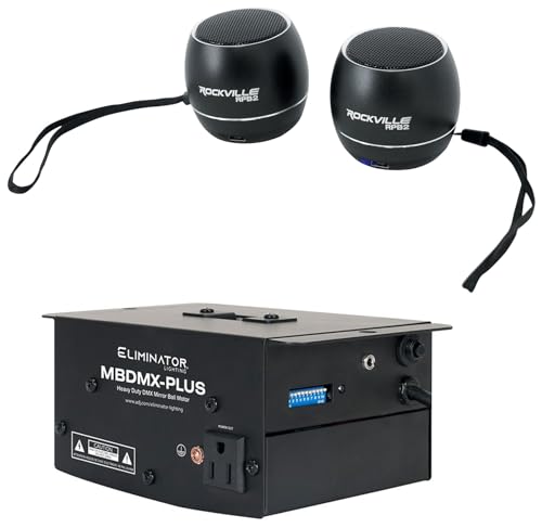 Audiosavings Bundle: (1) Eliminator American DJ MBDMX-PLUS Mirror Ball Motor for Up To 20" Mirror Balls Bundle with (1) Pair Rockville RPB3-BLACK Handheld Wireless Portable Bluetooth Speakers (3 Item)