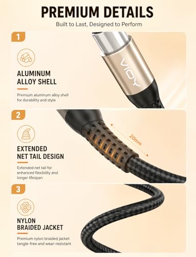 VIOY XLR Microphone Cable 6.6 FT, 3-Pin Male to Female Balanced Mic Cord | Self-locking XLR plug, aluminum alloy shell,Braided microphone extension cord for studio recording, mixer and podcast use - size: 6.6FT