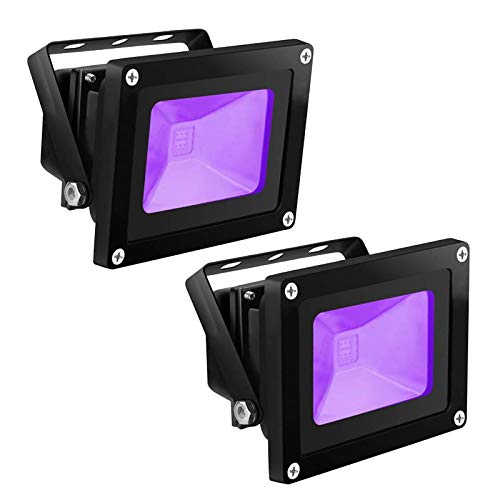 UV LED Blacklight, 2 Pack HouLight High Power 10W LED Black Light Floodlight IP65-Waterproof (85V-265V AC) for Blacklight Party Supplies, Neon Glow, Glow in The Dark, Birthdays, Blacklights, Curing - style: 10 Watts 2-Pack