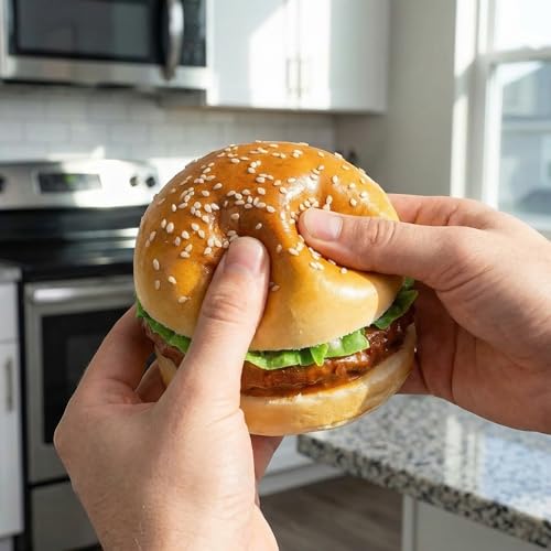 BESPORTBLE Fake Burger Model Realistic Burger Prop for Food Photography Desktop Ornament Pu Play Food for Kitchen Shop Window Dessert Cabinet Holiday Display 3.74 X 3.74 X 2.95 in