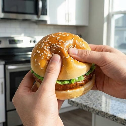 BESPORTBLE Fake Burger Model Realistic Burger Prop for Food Photography Desktop Ornament Pu Play Food for Kitchen Shop Window Dessert Cabinet Holiday Display 3.74 X 3.74 X 2.95 in
