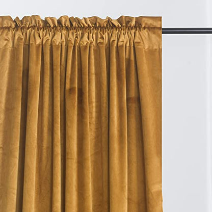 Roslynwood Mustard Gold Velvet Curtains 63 inches Long - Curtains Block Light Rod Pocket Thermal Insulated Window Treatment Drapes for Kids Room/Home Office/Living Room,W52 x L63, 2 Panels - color: Mustard, size: 52"W x 63"L (Pack of 2)