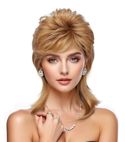 Mullet Wig, Retro Rocker Style Wig, 80s & 90s Costume Glam Party Accessory, Ideal for Halloween and Cosplay (Strawberry Blonde) - color: w57-Strawberry Blonde