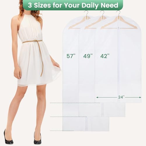Carbrea 6 Pack Translucent Garment Bags for Hanging Clohes - 24" x 42" | Thick PEVA Materials, Smooth Zipper, with Zipper Protection, Breathable, Washable, Reusable, for Closet Storage, Travel Use - size: 42 inch