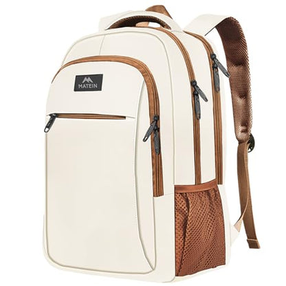 MATEIN 15.6 inch Travel Laptop Backpack, Cute Anti Theft Slim Sturdy Bag | Water Resistant, College Computer Bag, Daily Commute & Travel, Gift for Men & Women Nurse Teacher, Everyday Carry Lightweight - color: Beige Brown, size: 15.6 Inch